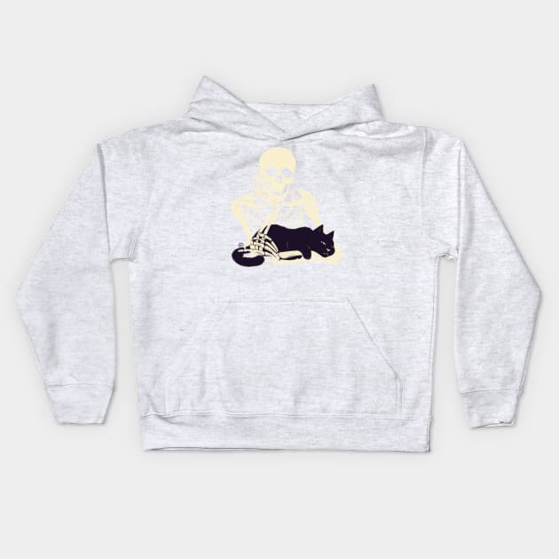 Cat and Skeleton Kids Hoodie by SarahWrightArt